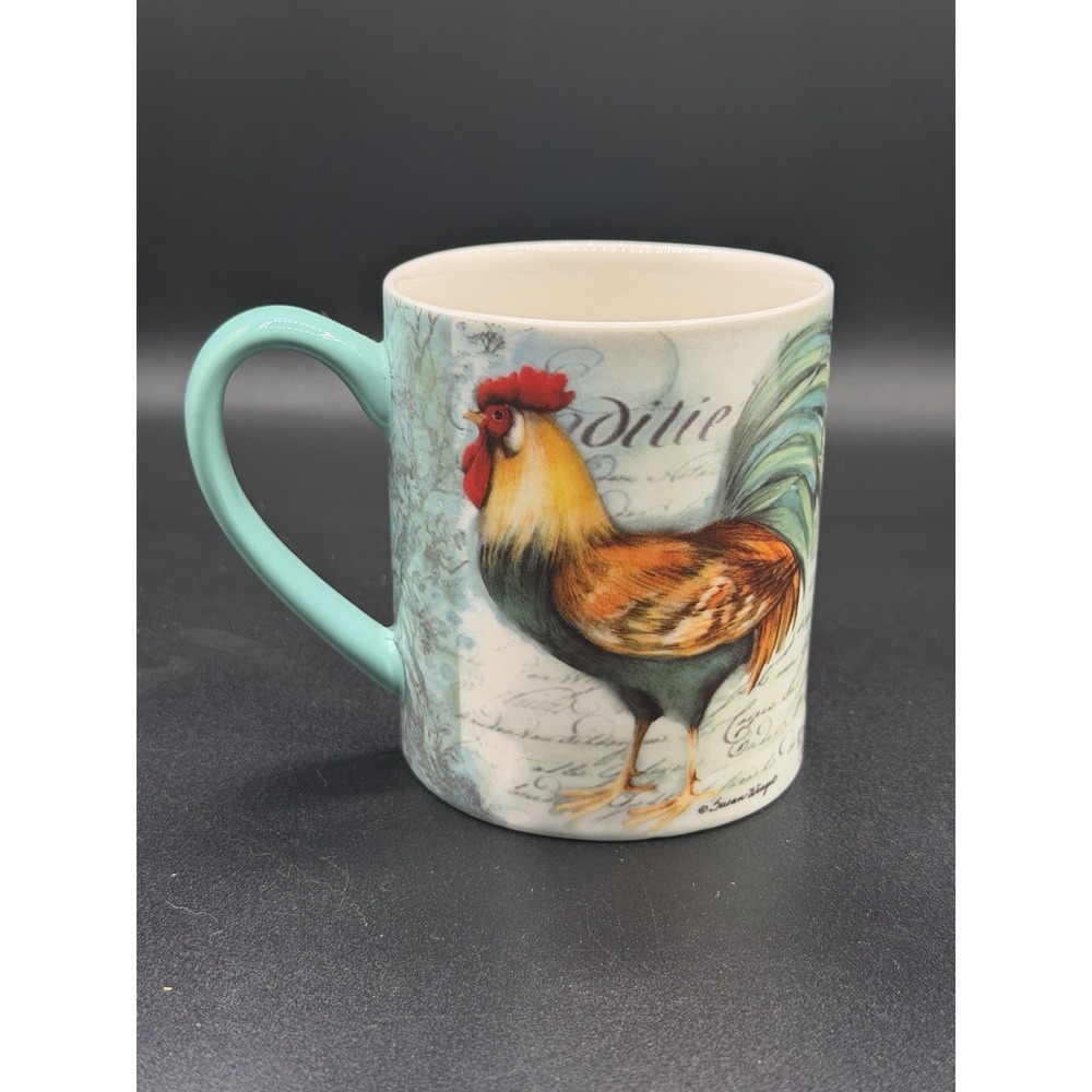 Susan Winget Royal Rooster 5" 14oz Coffee Cup/mug. 2016 Turquois